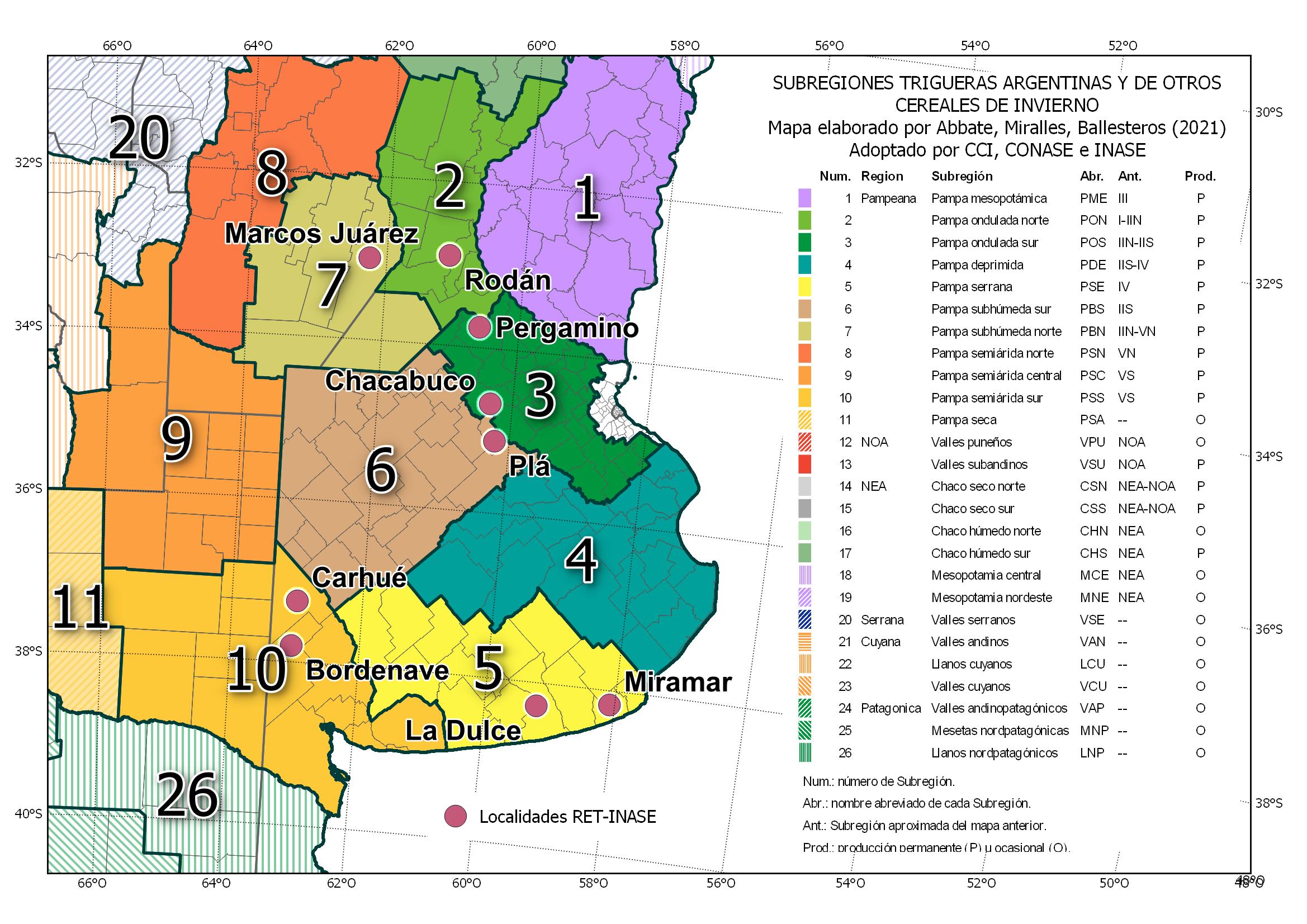 Mapa de las Subregiones trigueras argentinas 2021